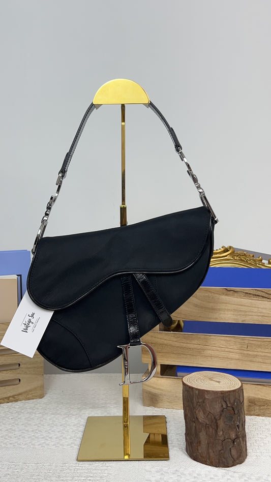 Dior Black Nylon Vintage Saddle Bag SHW