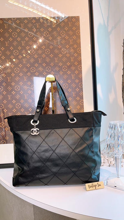 Chanel Black Coated Canvas Medium Biarritez Tote (SHW)
