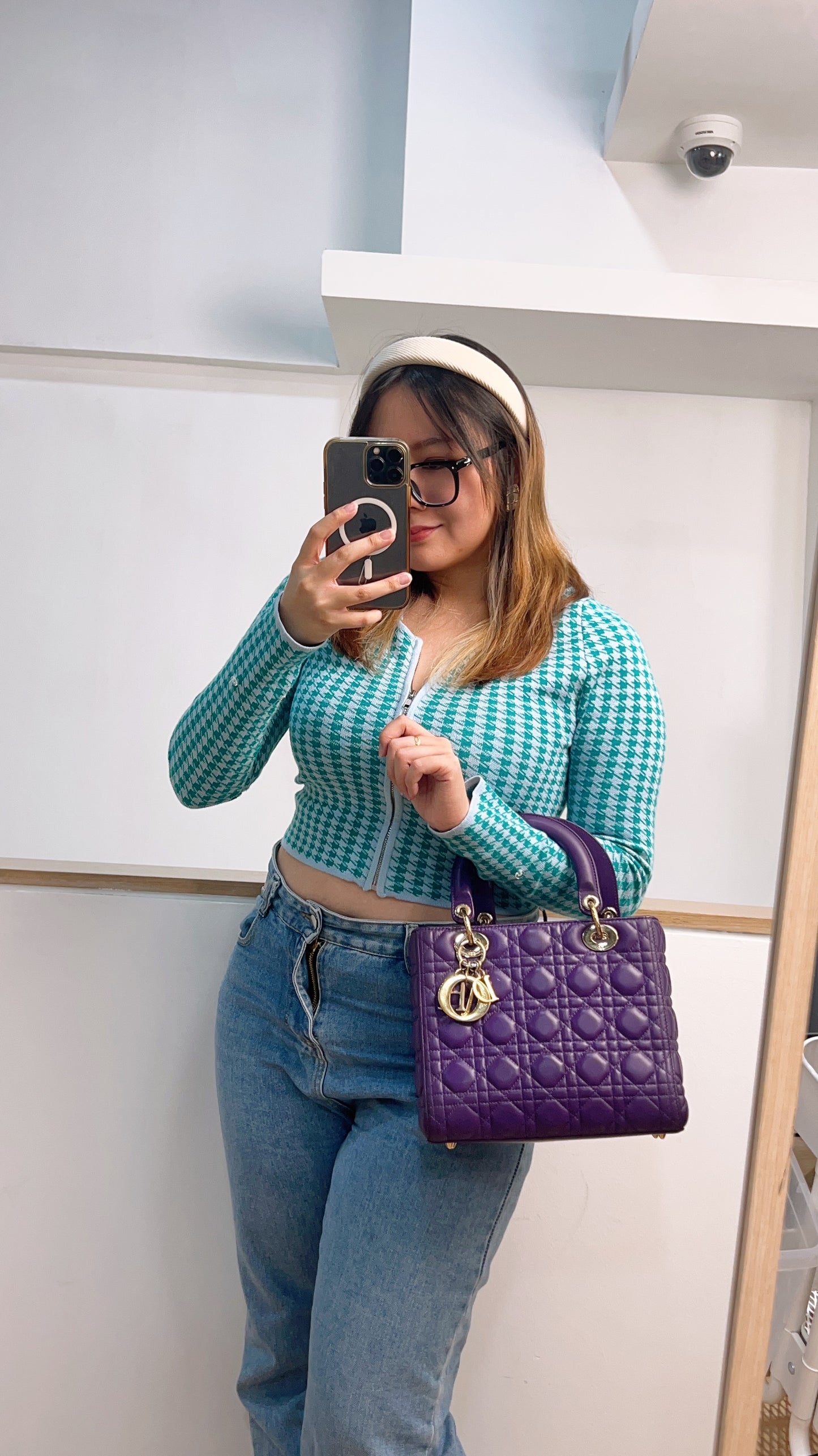 Dior Purple Lambskin Medium Lady Dior