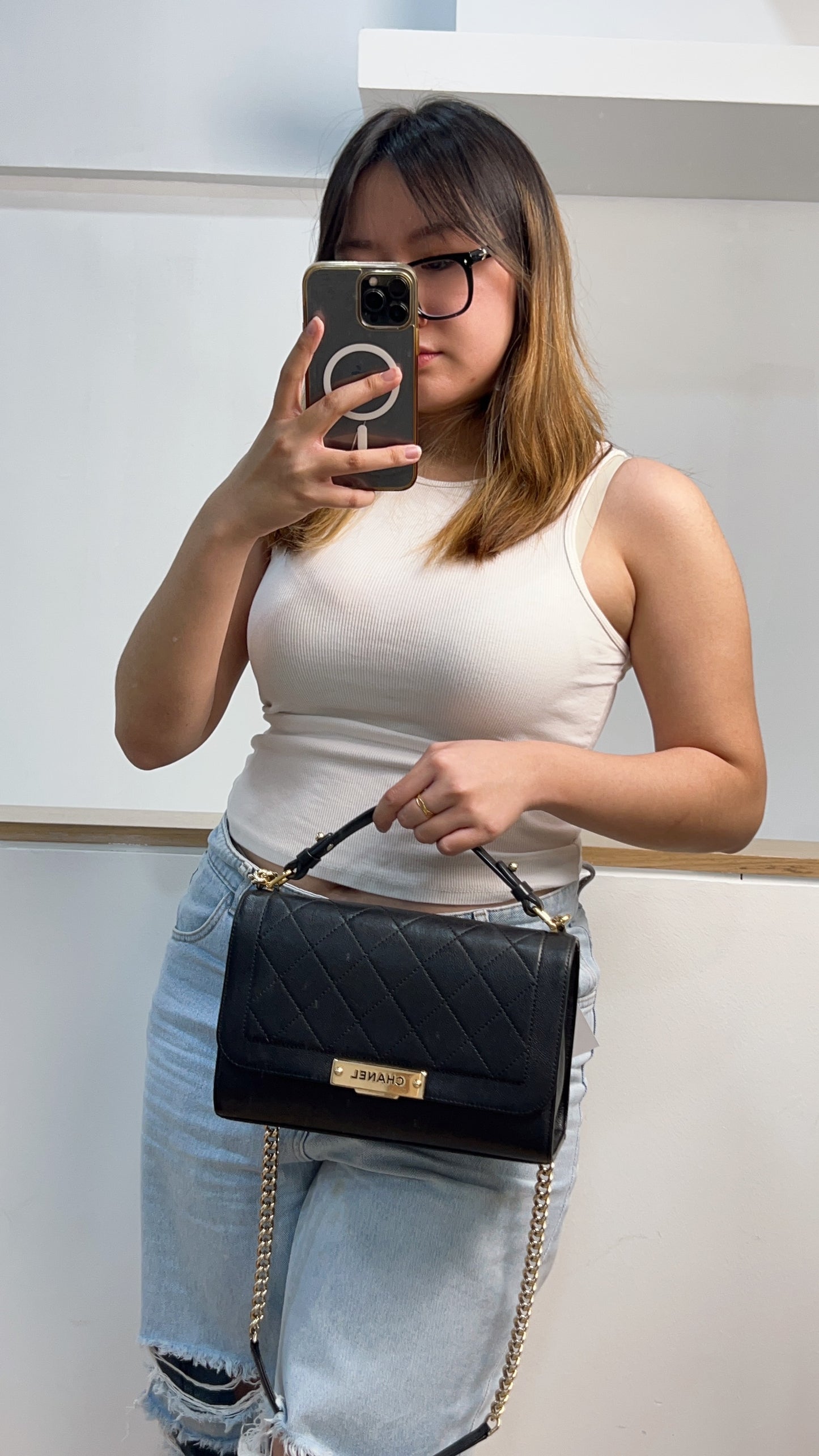 Chanel Black Calfskin Click Label Top Handle GHW