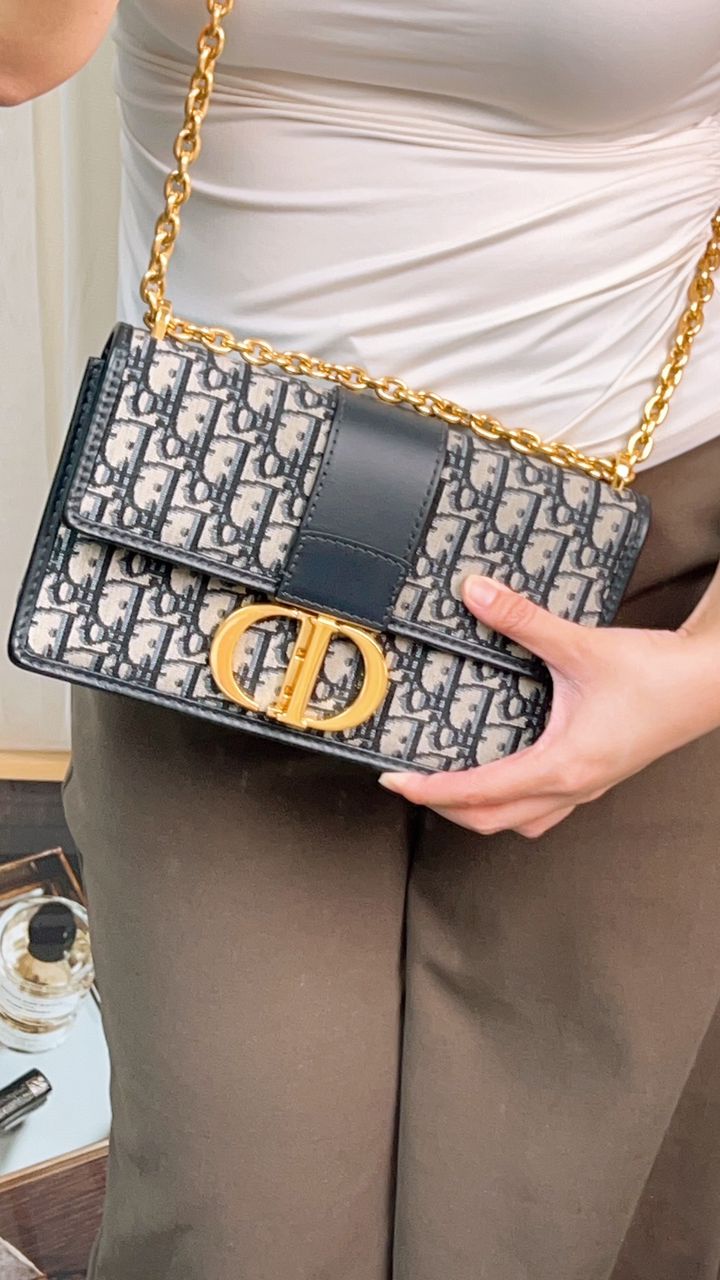 Dior Blue Montaigne East West Chain Bag (GHW)