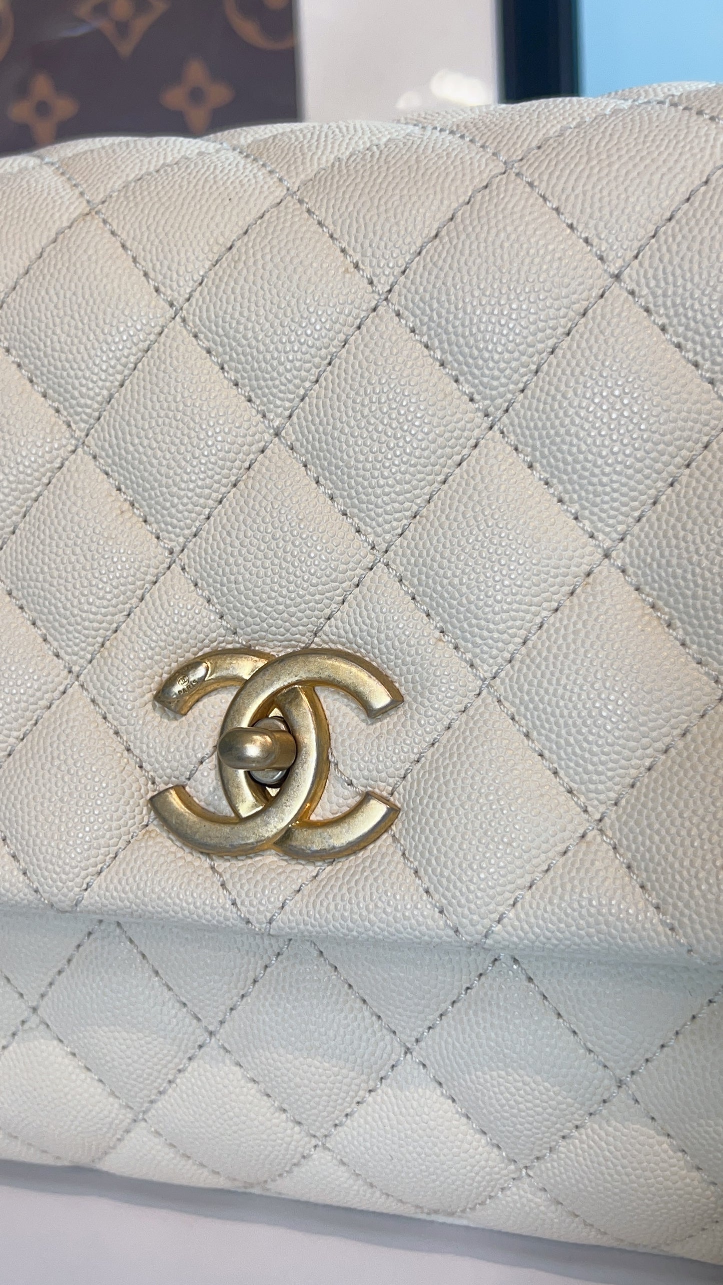 Chanel Ivory Medium Caviar Coco Handle GHW