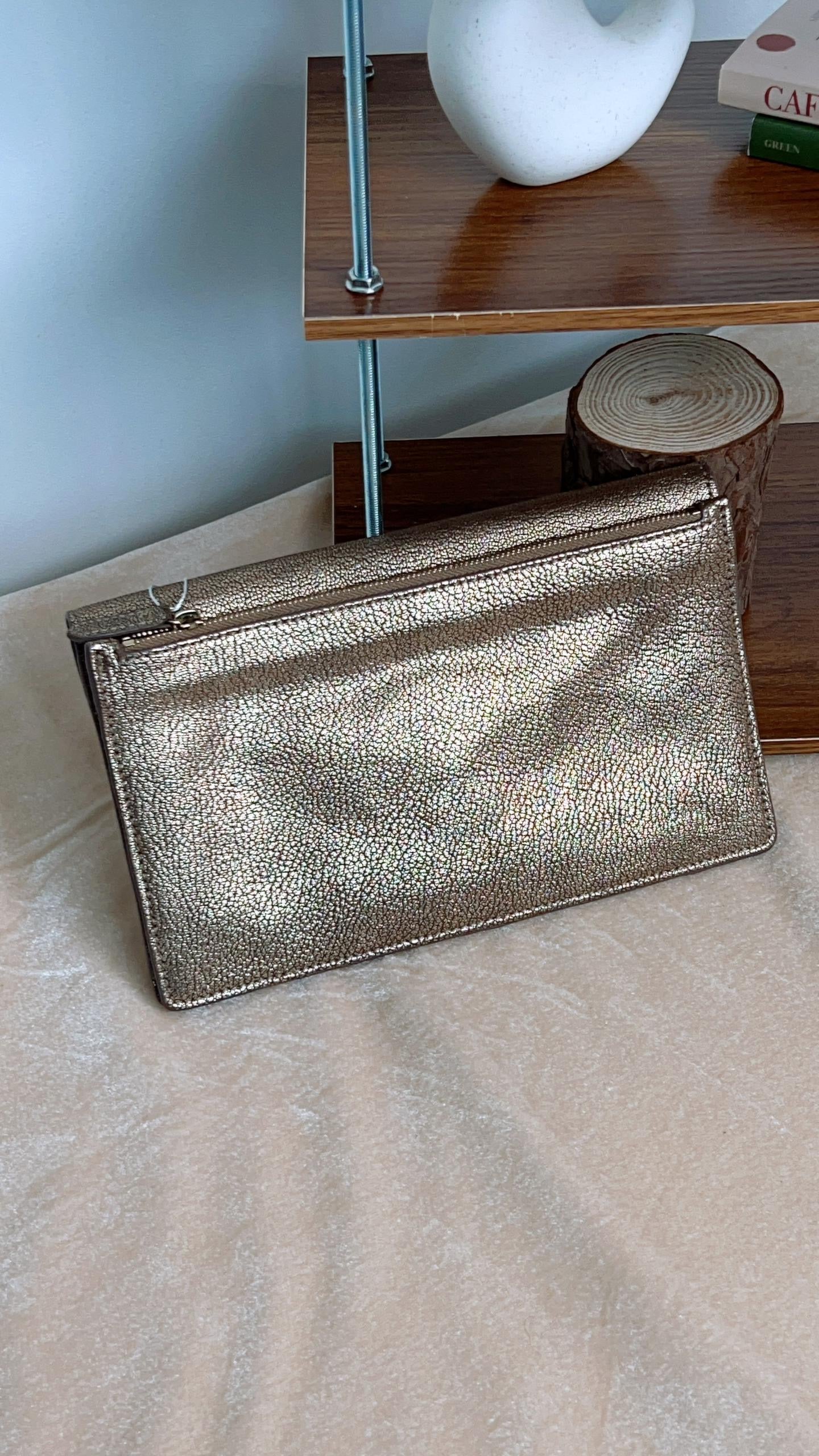 Mulbery Gold Metallic Champagne Clutch
