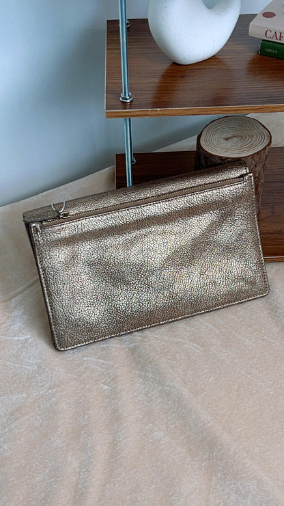 Mulbery Gold Metallic Champagne Clutch