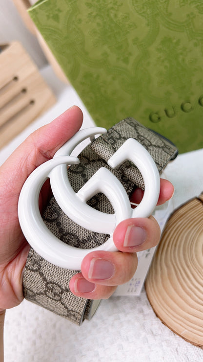 Gucci White GG Marmont Belt