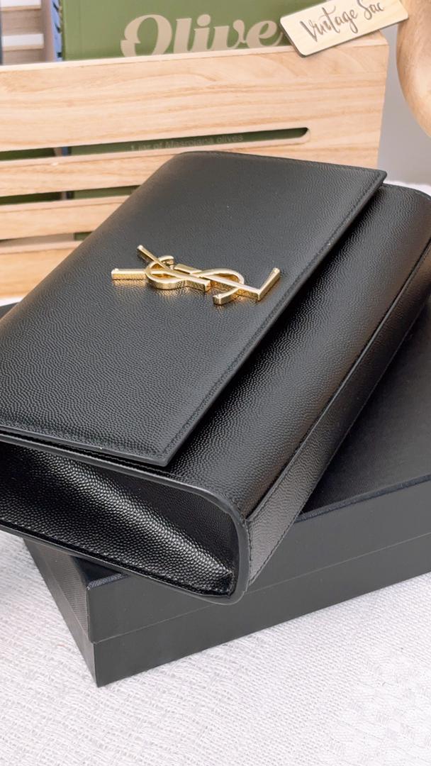 YSL Black Grain de Poudre Medium Kate (GHW)