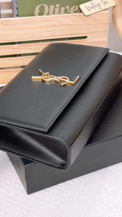 YSL Black Grain de Poudre Medium Kate (GHW)