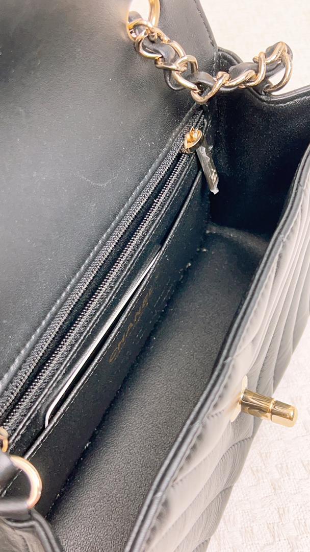Chanel Black Lambskin Chevron Mini Rectangular (LGHW)