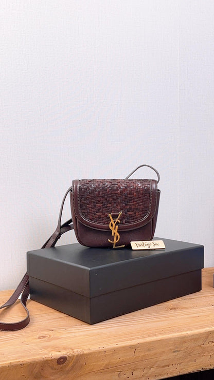 YSL Burnt Brown Woven Small Kaia Bag