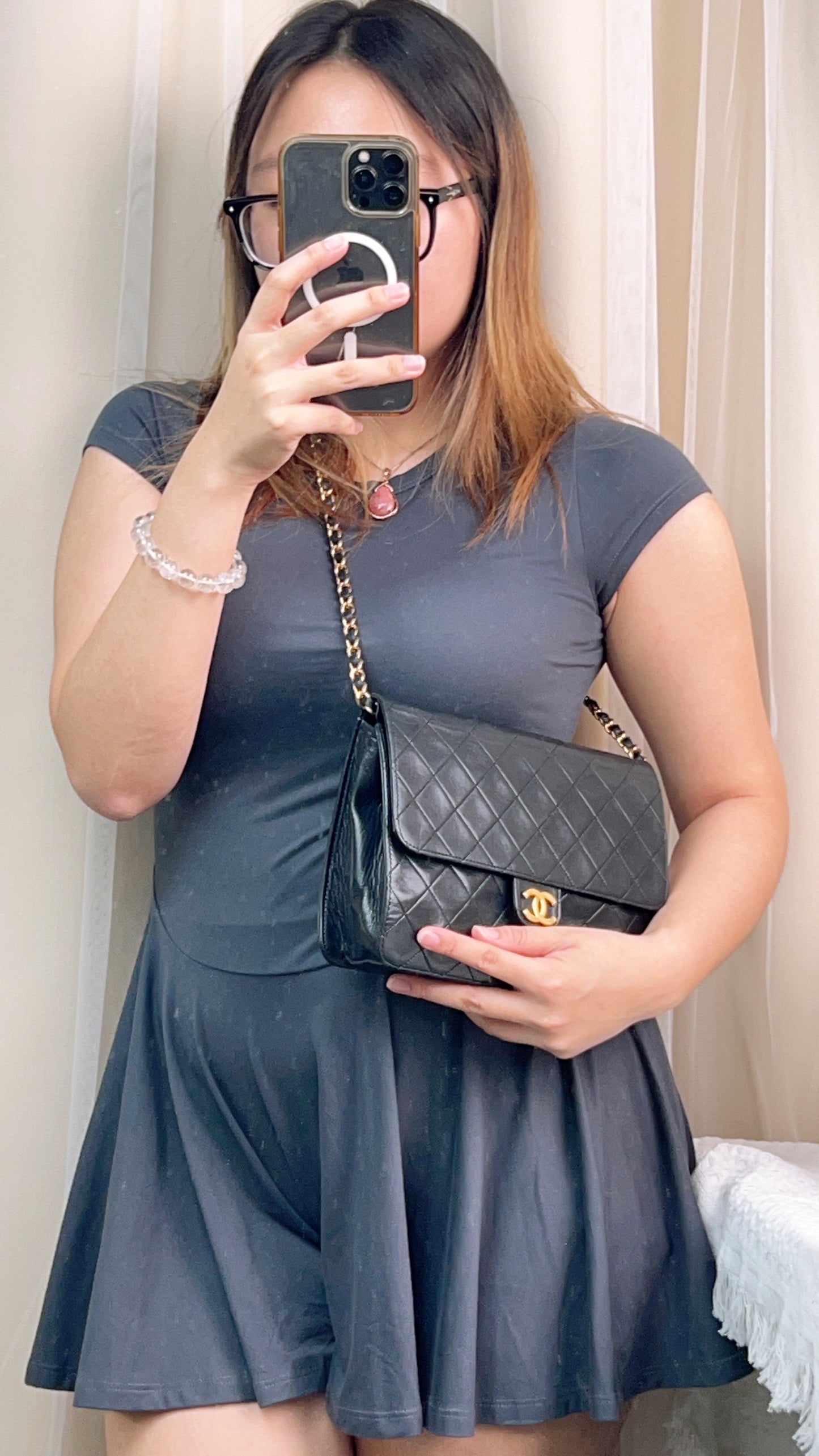 Chanel Black Vintage Button Flap (GHW)