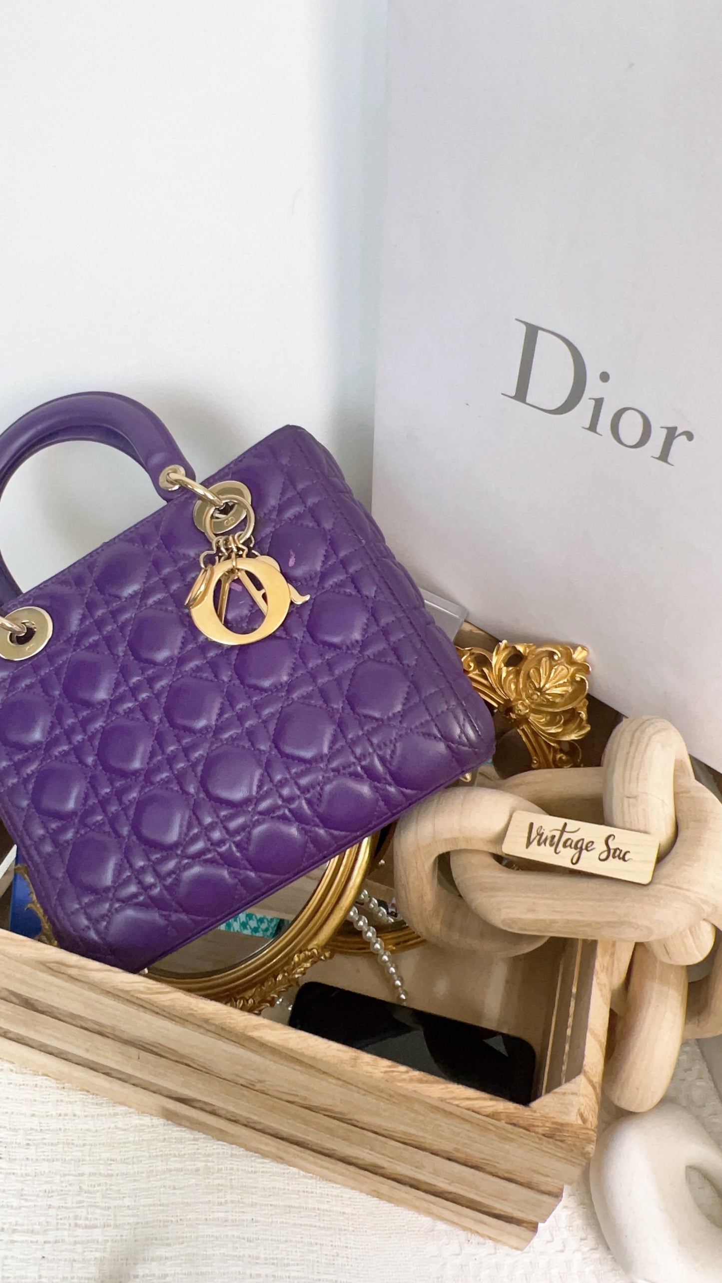Dior Purple Lambskin Medium Lady Dior