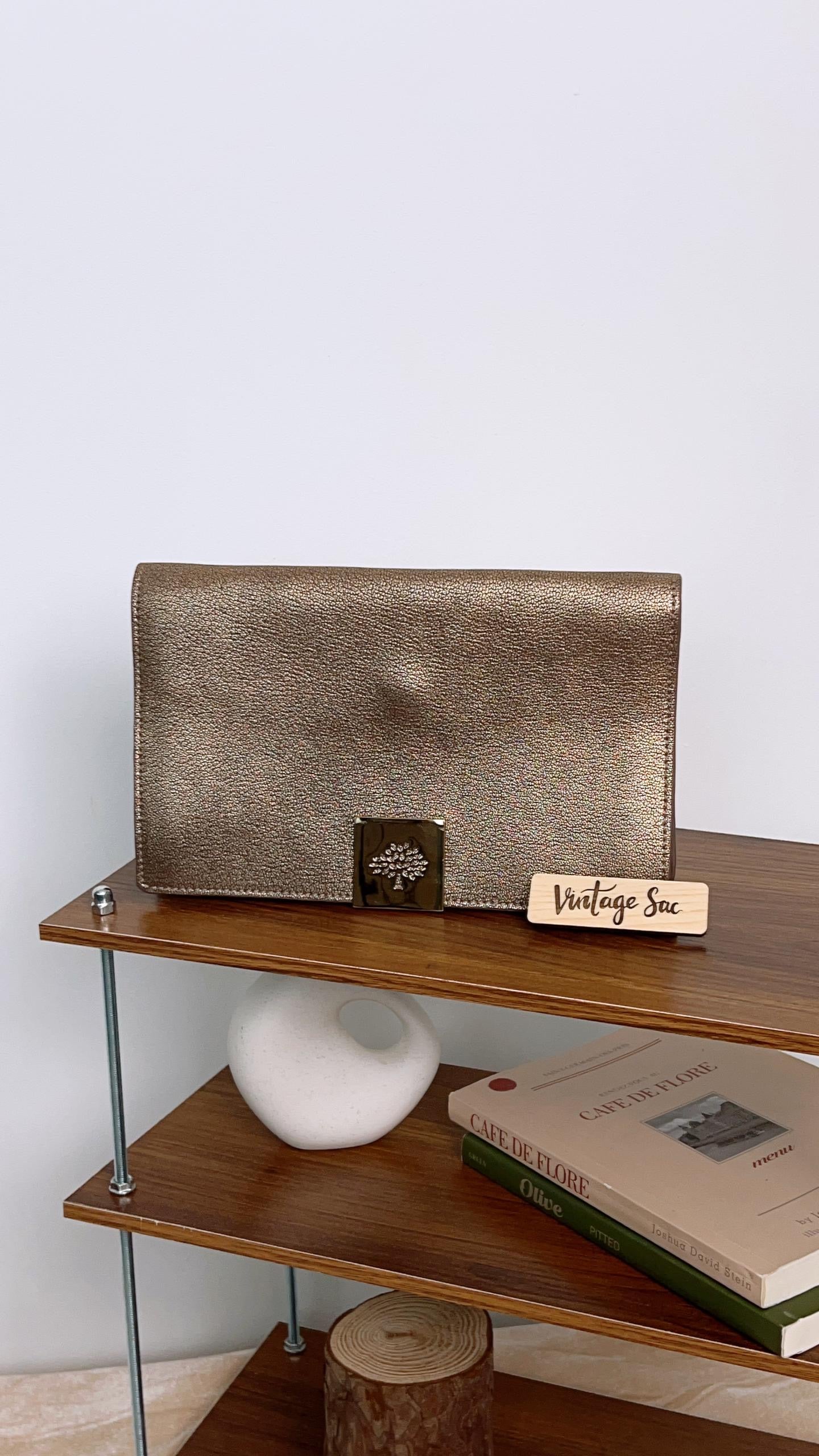 Mulbery Gold Metallic Champagne Clutch