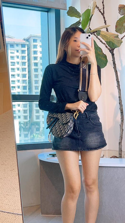 Dior Navy Oblique Medium Saddle w Strap