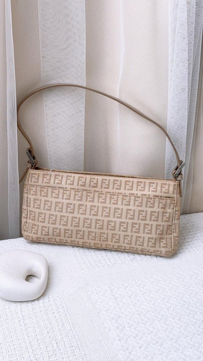 Fendi Beige Zucchino Canvas Vintage Shoulder Bag