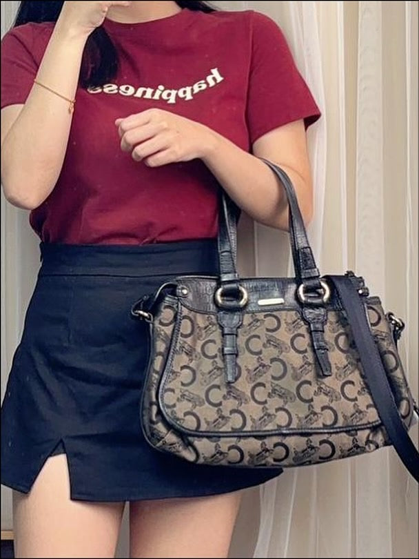 Celine Brown Canvas Vintage C Carriage Handbag