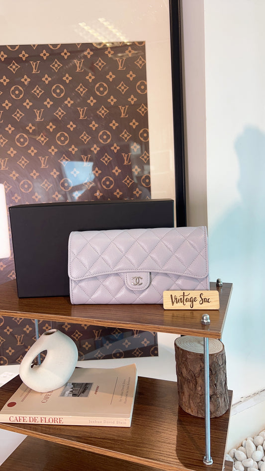 Chanel Light Purple Caviar Classic Long Wallet SHW