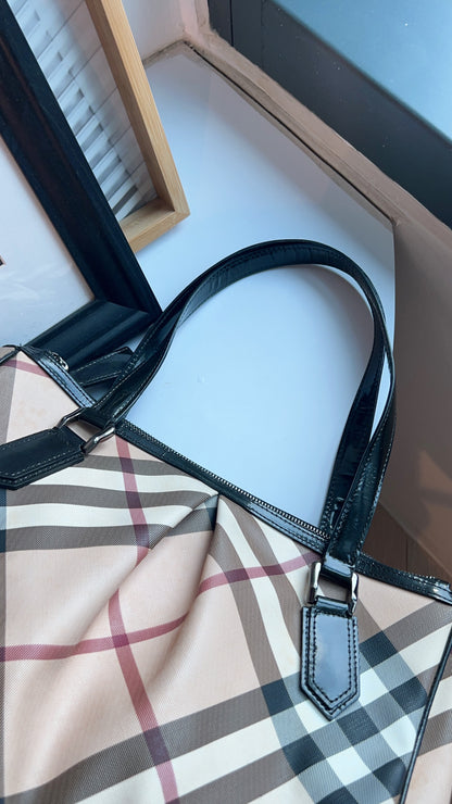 Burberry Nova Check Medium Mulberry Tote Bag