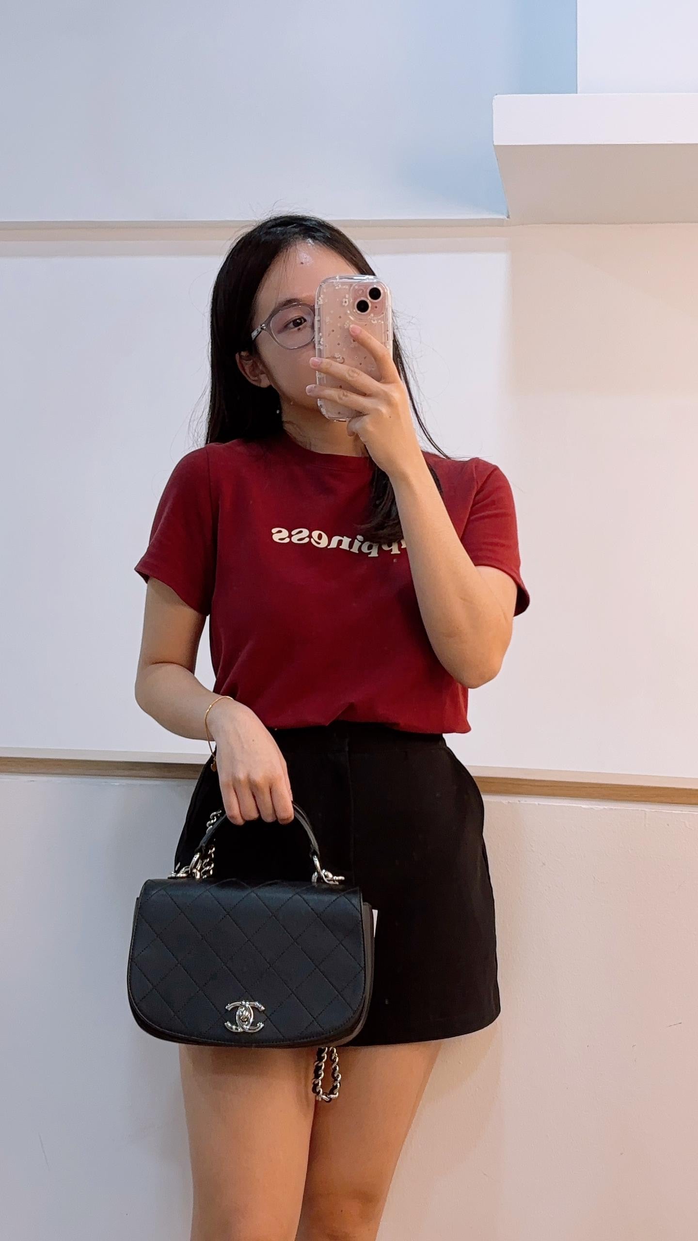 Chanel Black Calfskin Ring My Bag Handle Bag (SHW)