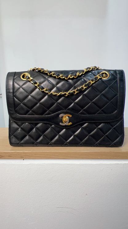 Chanel Black Lambskin Vintage Paris Limited Double Flap