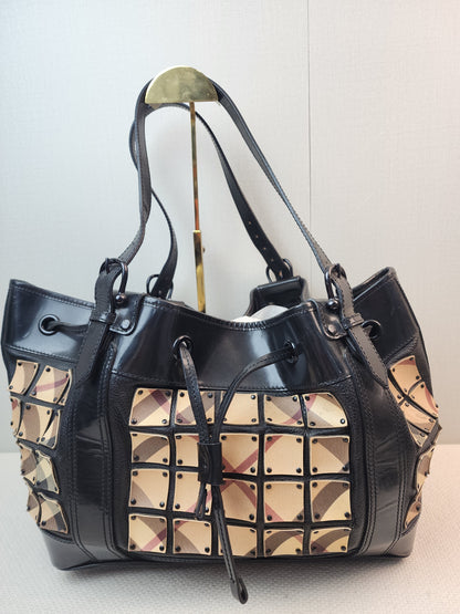 Burberry Nova Check Studded Warrior Armour Hobo Bag
