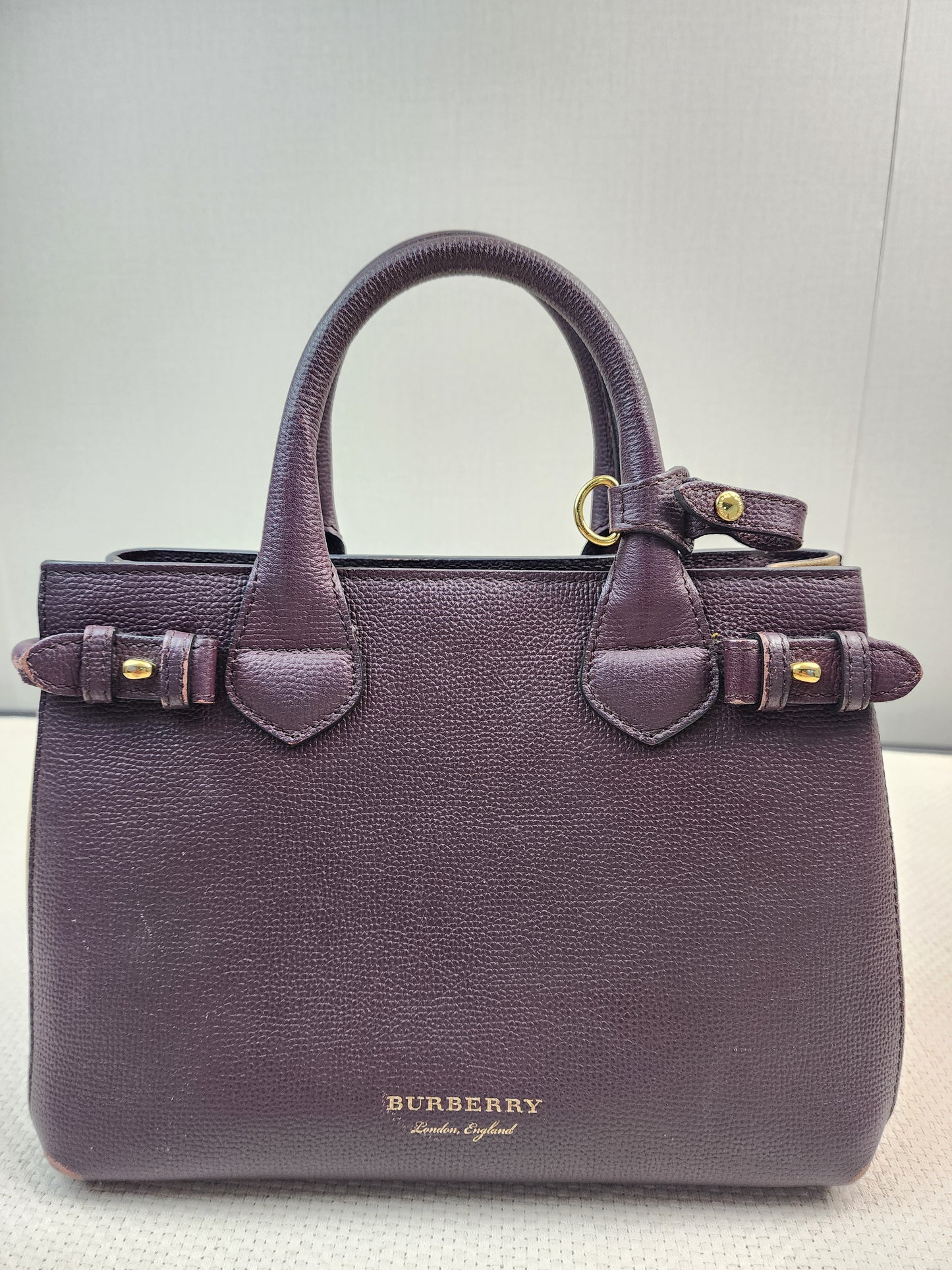 Burberry Burgundy Calfskin Banner Tote Small
