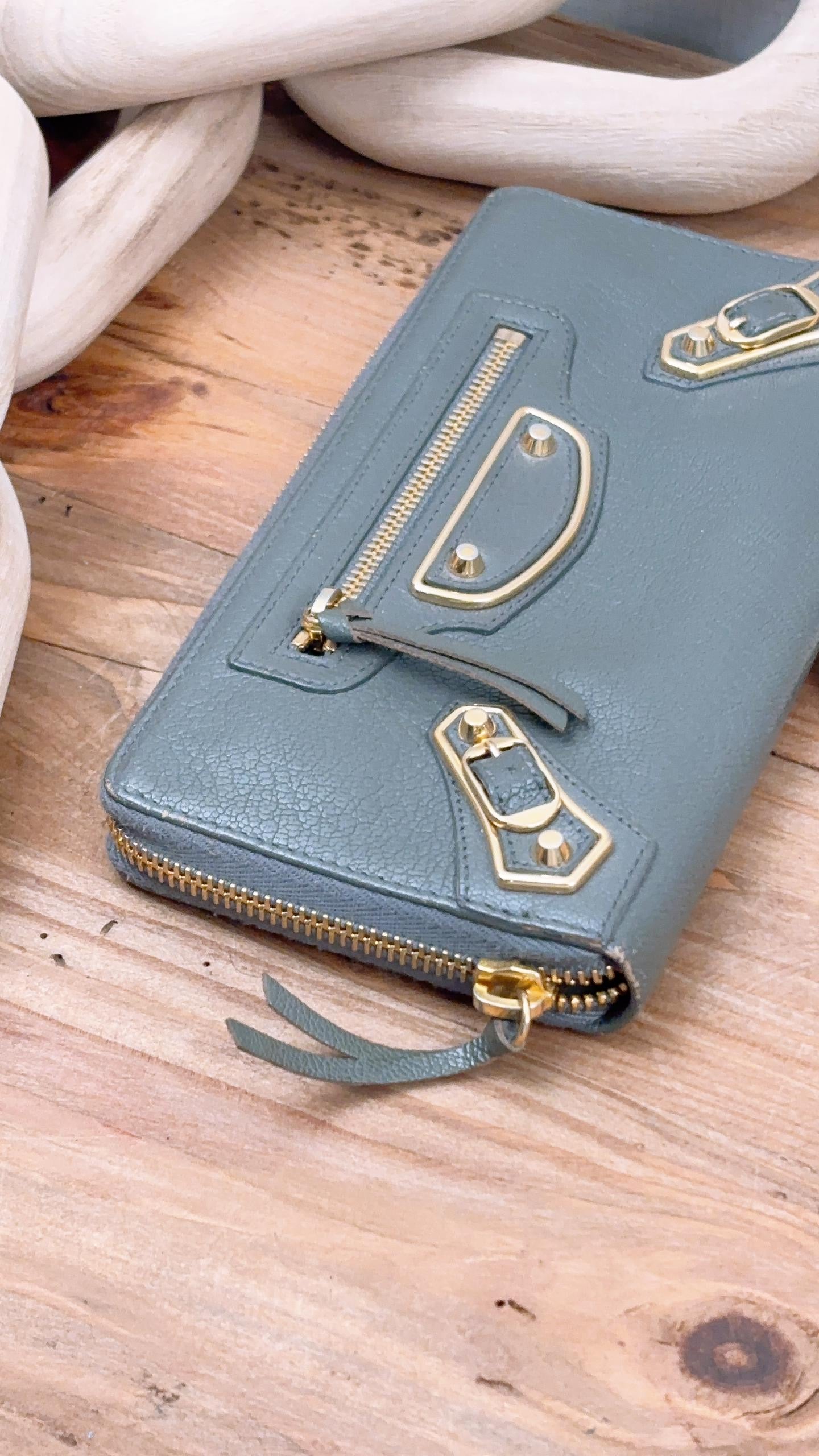Balenciaga Grey Leather Metallic Edge City Zippy Wallet