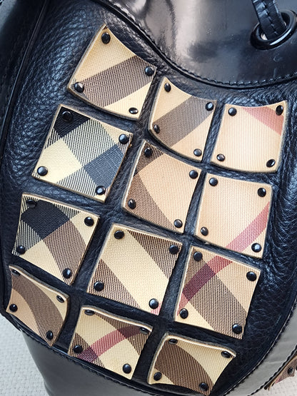 Burberry Nova Check Studded Warrior Armour Hobo Bag