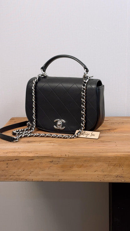Chanel Black Calfskin Ring My Bag Handle Bag (SHW)