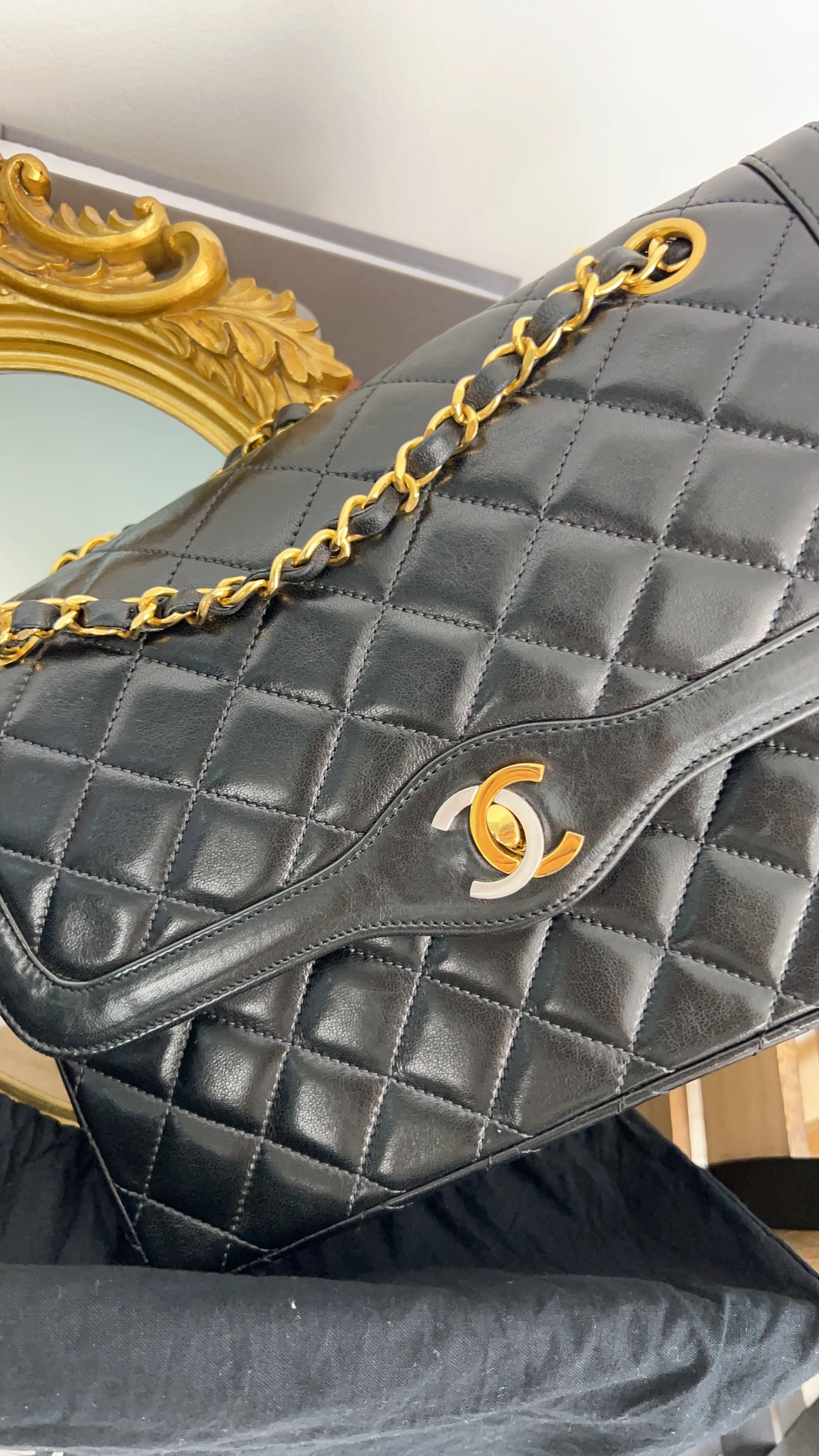 Chanel Black Lambskin Vintage Paris Limited Double Flap