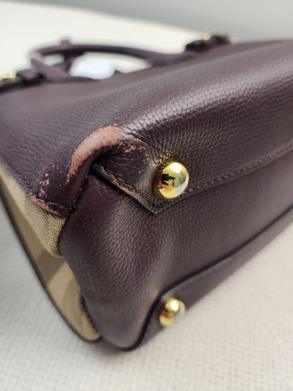 Burberry Burgundy Calfskin Banner Tote Small