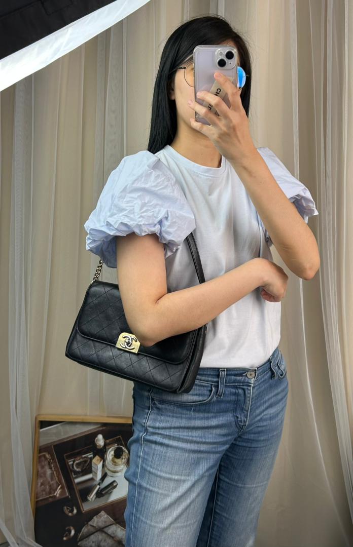 Chanel Black Calfskin Straight Lines Flap Bag