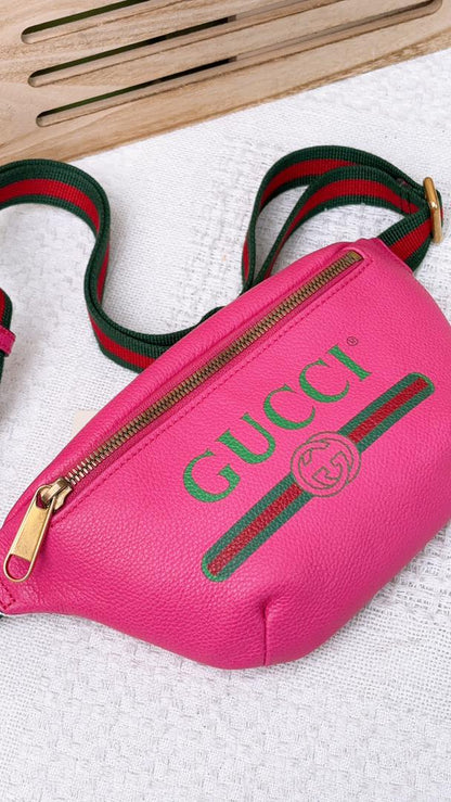 Gucci Pink Calfskin Small Web Logo Bumbag