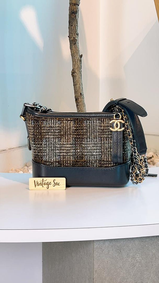 Chanel Dark Grey Tweed Small Gabrielle Hobo