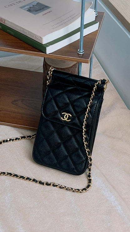 Chanel Black Caviar Vertical Phone Bag Ghw