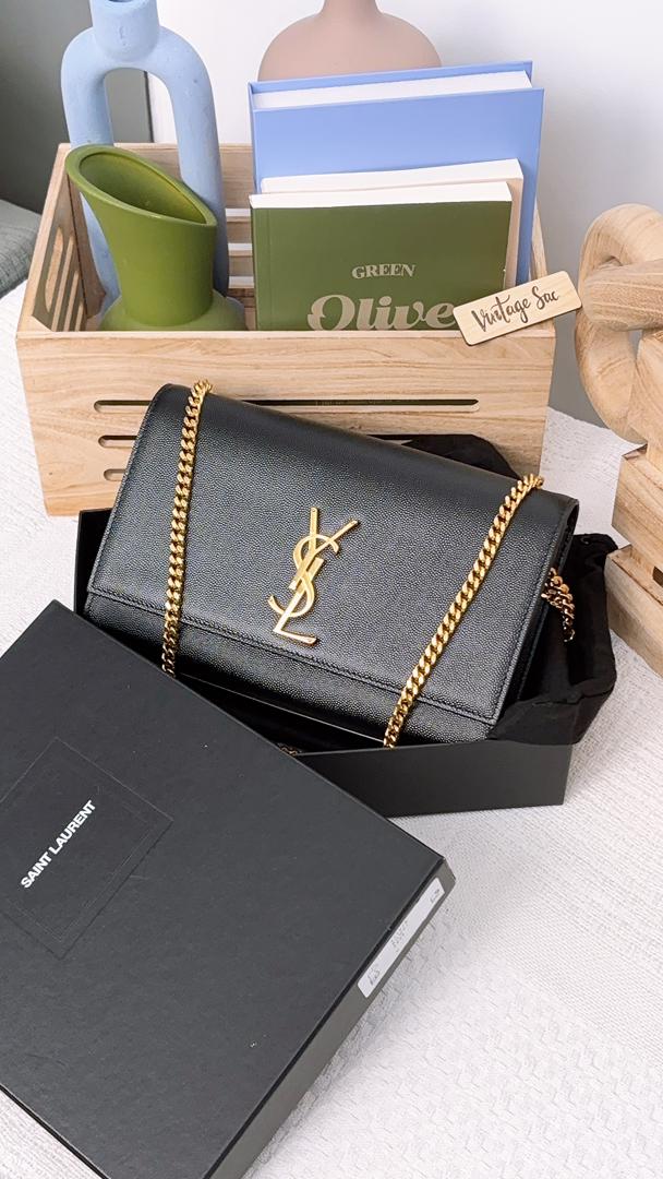 YSL Black Grain de Poudre Medium Kate (GHW)