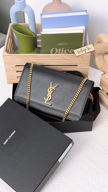 YSL Black Grain de Poudre Medium Kate (GHW)