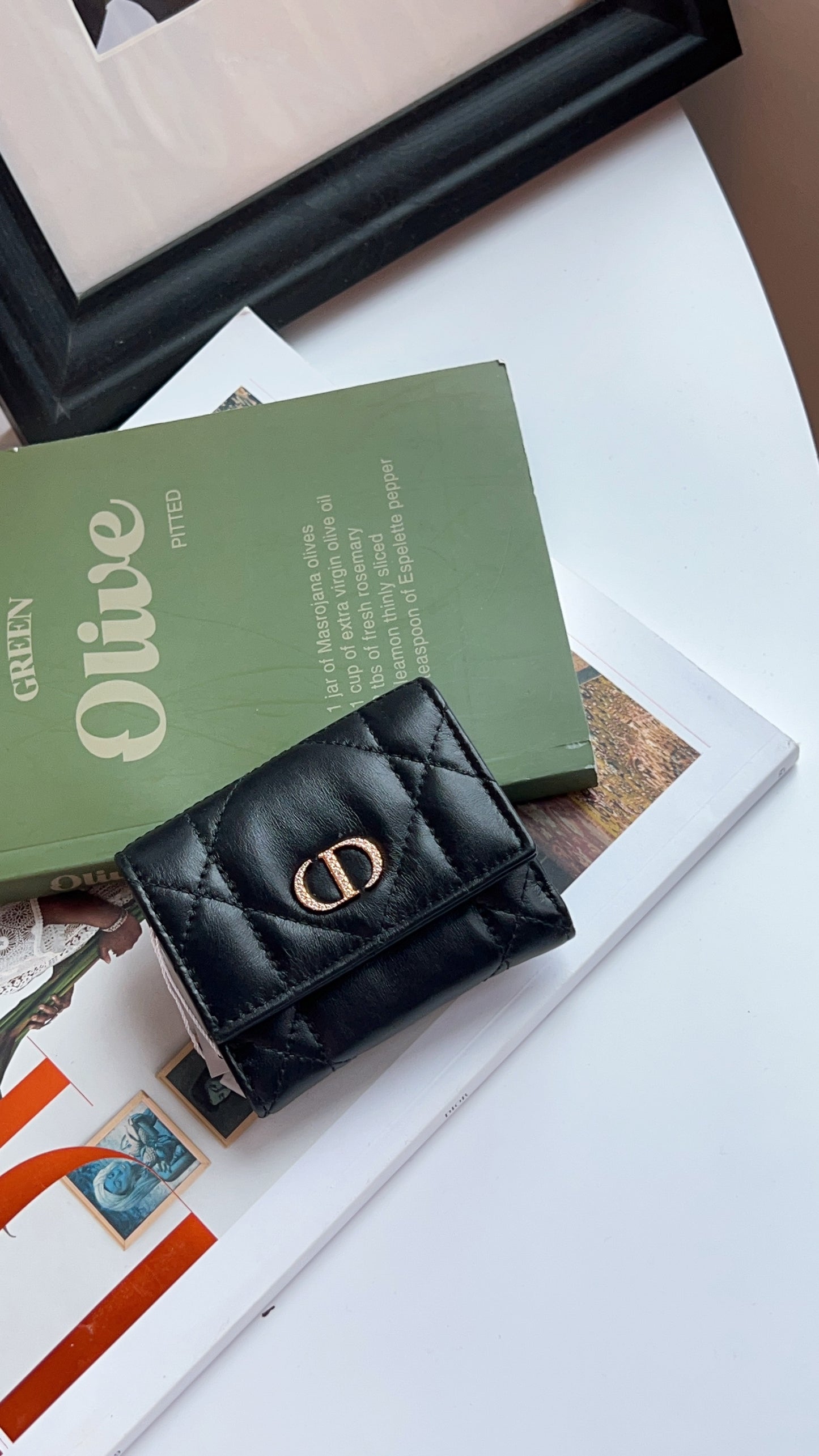 Dior Black Caro Hibiscus Crystal L Zip Wallet