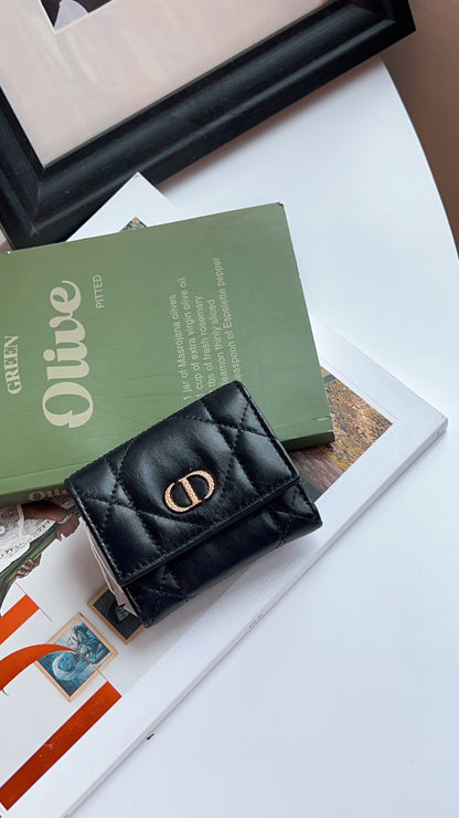 Dior Black Caro Hibiscus Crystal L Zip Wallet