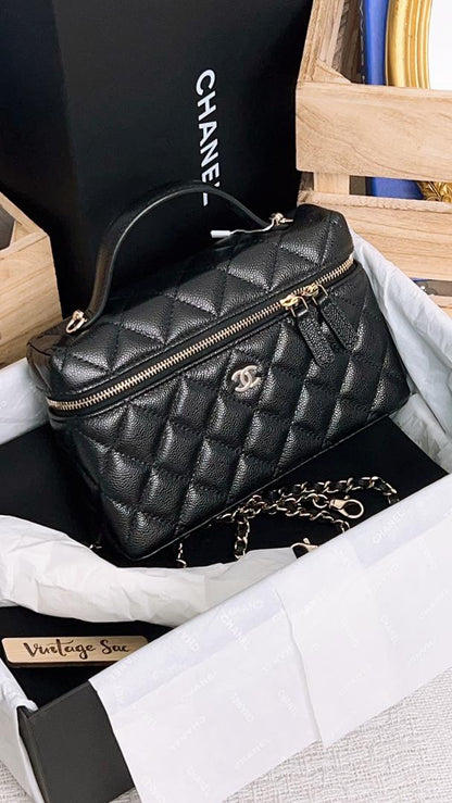 Chanel Black Caviar Top Handle Vanity Case (LGHW)