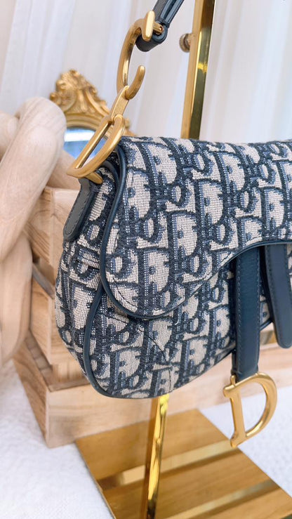 Dior Navy Oblique Mini Saddle With Strap