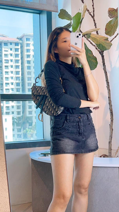 Dior Navy Oblique Medium Saddle w Strap