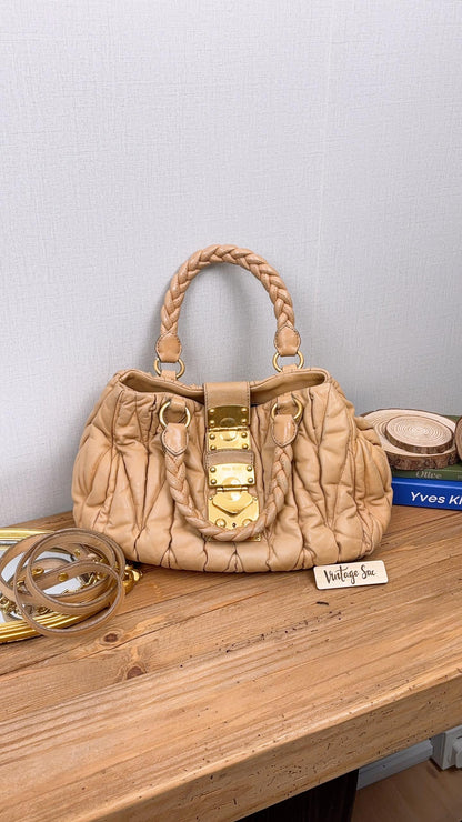 Miu Miu Beige Matelasse Nappa Small Coffer 2-Way Bag