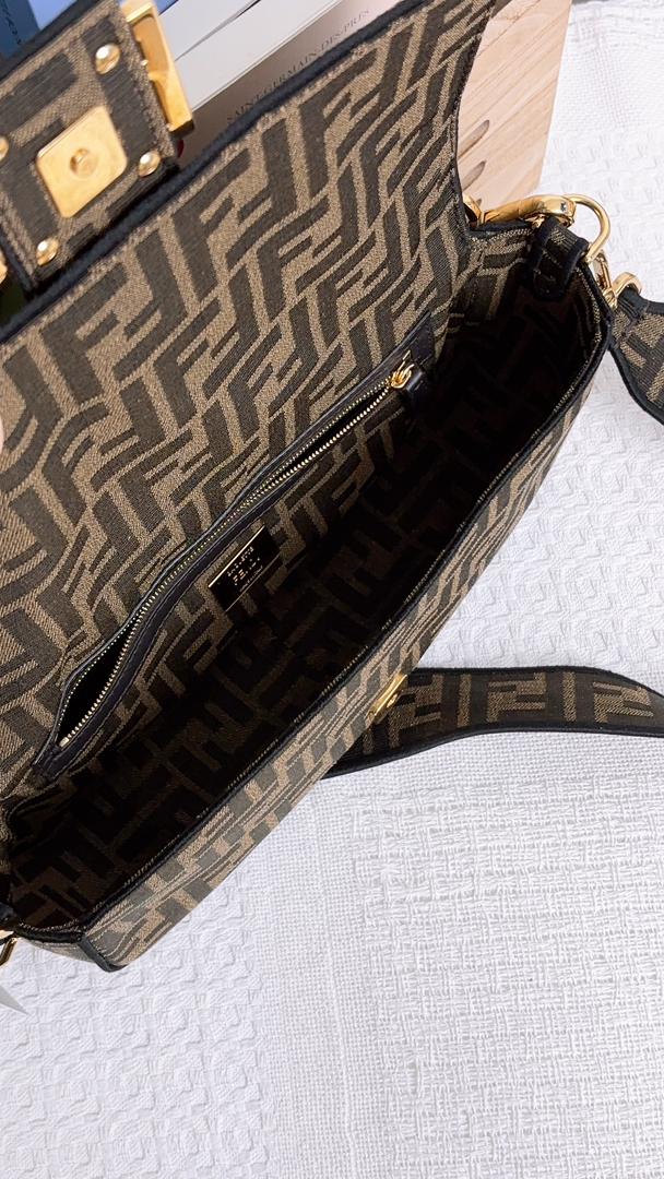 Fendi Brown Jacquard Canvas Baguette