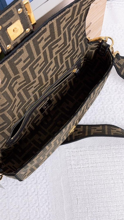 Fendi Brown Jacquard Canvas Baguette