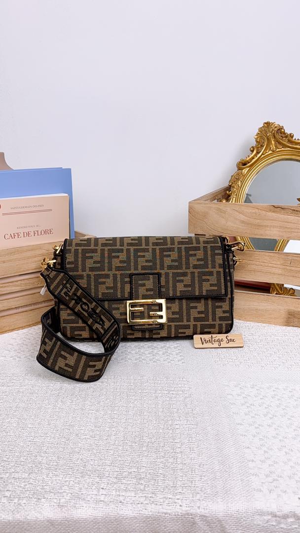 Fendi Brown Jacquard Canvas Baguette