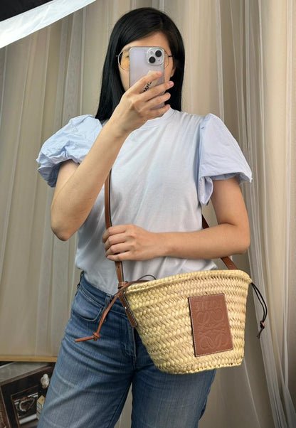 Loewe Anagram Interwoven Raffia Bucket Bag