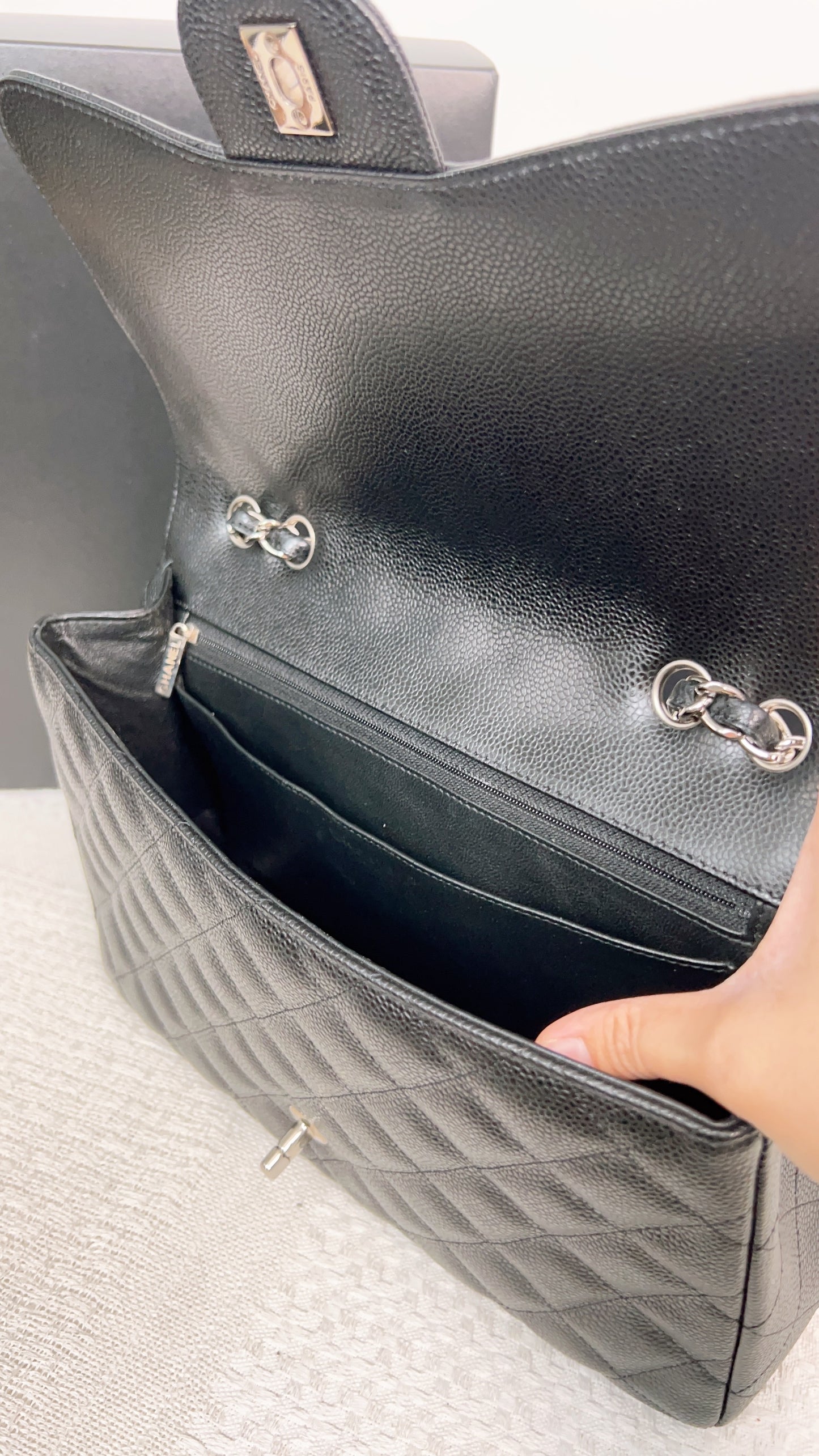 Chanel Classic Jumbo Black Quilted Caviar Leather