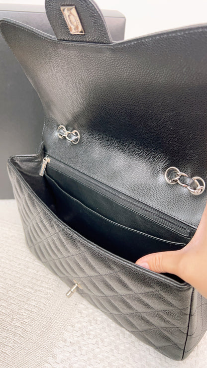 Chanel Classic Jumbo Black Quilted Caviar Leather