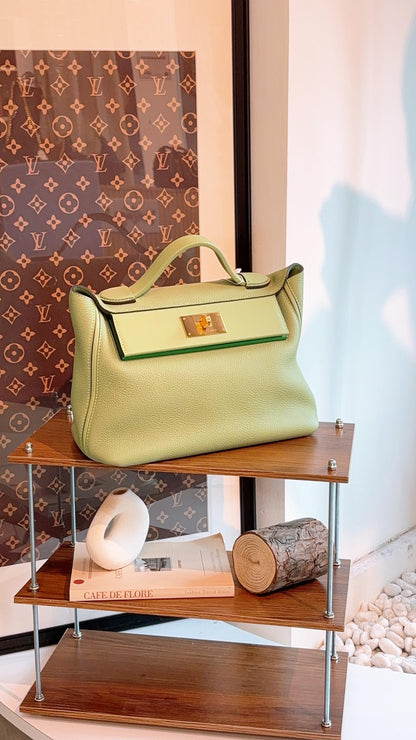 Hermes Vert Criquet / Bamboo Taurillon Maurice 2424 Bag 29cm (GHW)