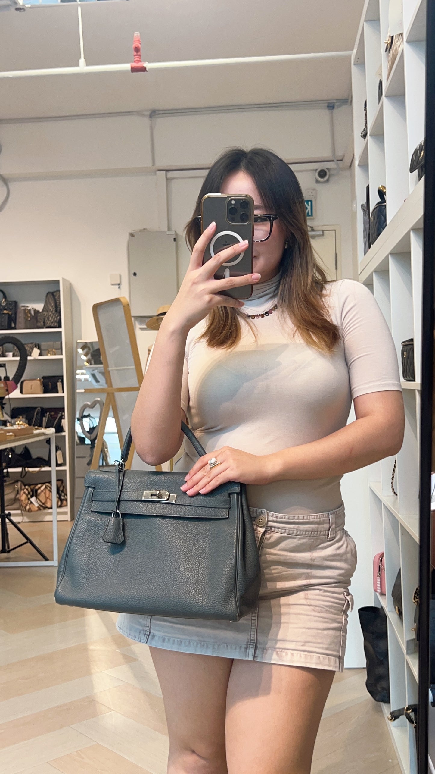 Hermes Bleu Orage Kelly 32 PHW